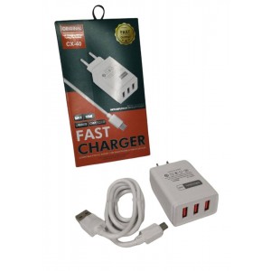 CABLE+CARGADOR FAST CHARGER USBX3 CX-40 MICRO